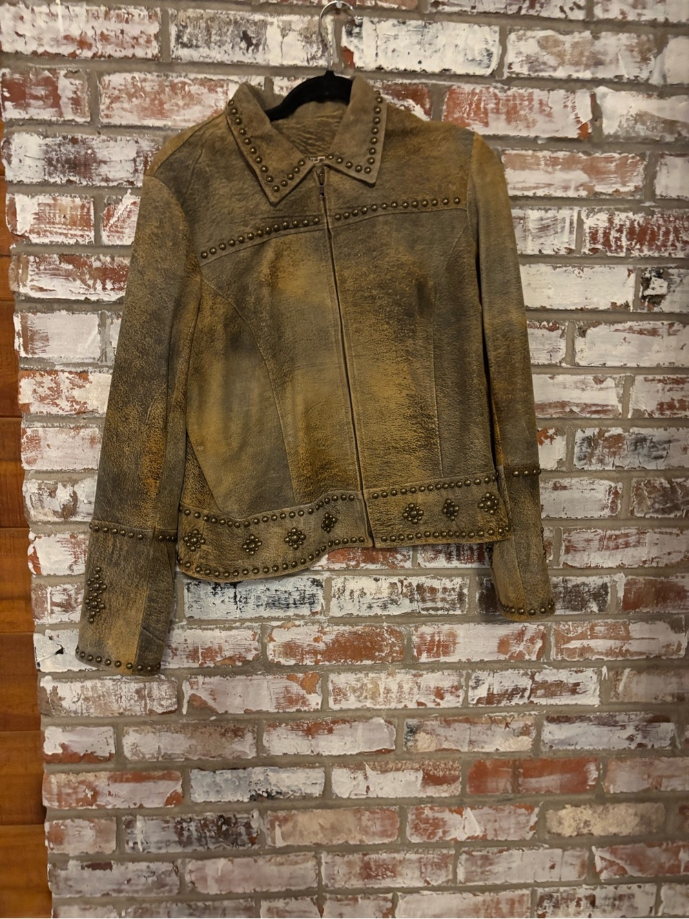 OLD Gringo stud-Embellished Distressed leather Jacket - Olive Brown OLD GRINGO